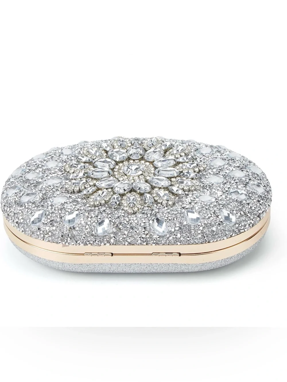 Silver Crystal Embellished Evening Clutch - Elegant Sparkle